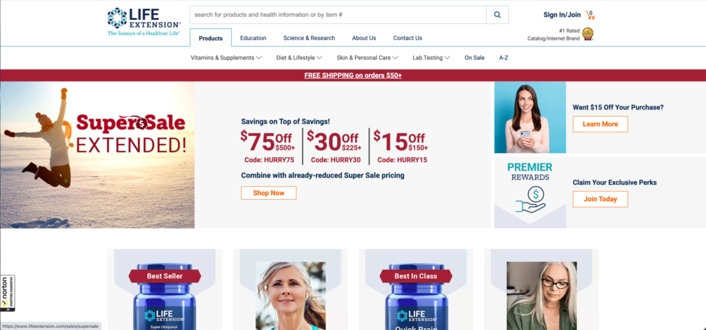 Life Extension E-Commerce Site maintained by Creative Minds Studios